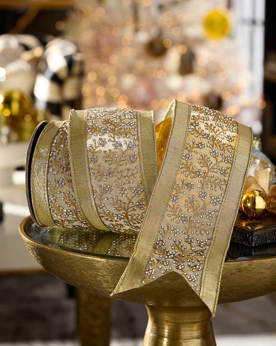 Metallic Dupioni Crystal Branch Ribbon, 4" x 5 Yards